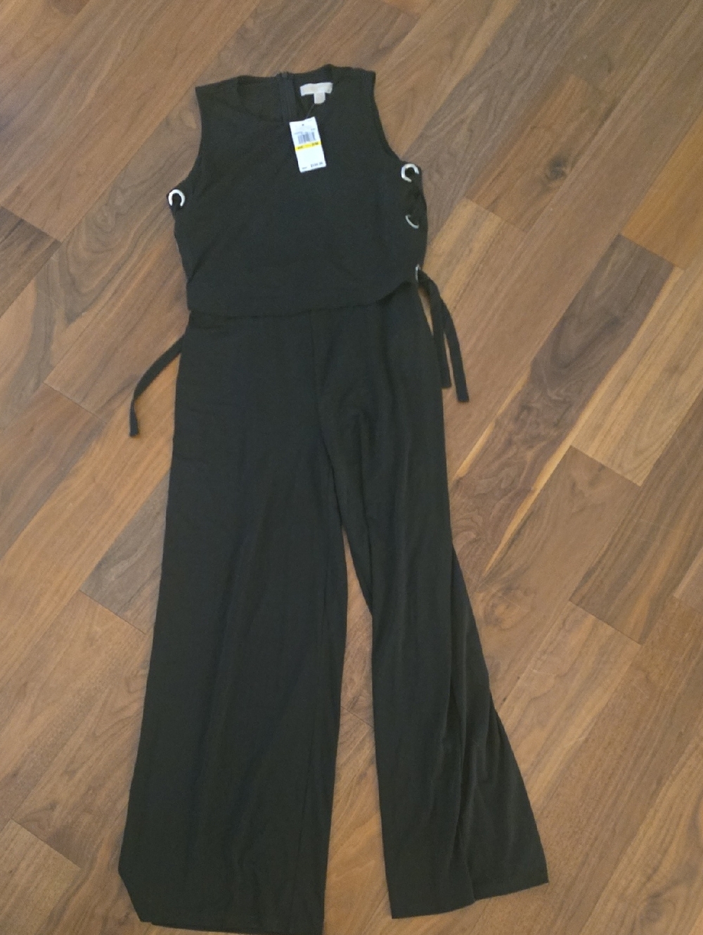 Michael Kors Black Sleeveless Wide-Leg Jumpsuit with Side Lace-Up